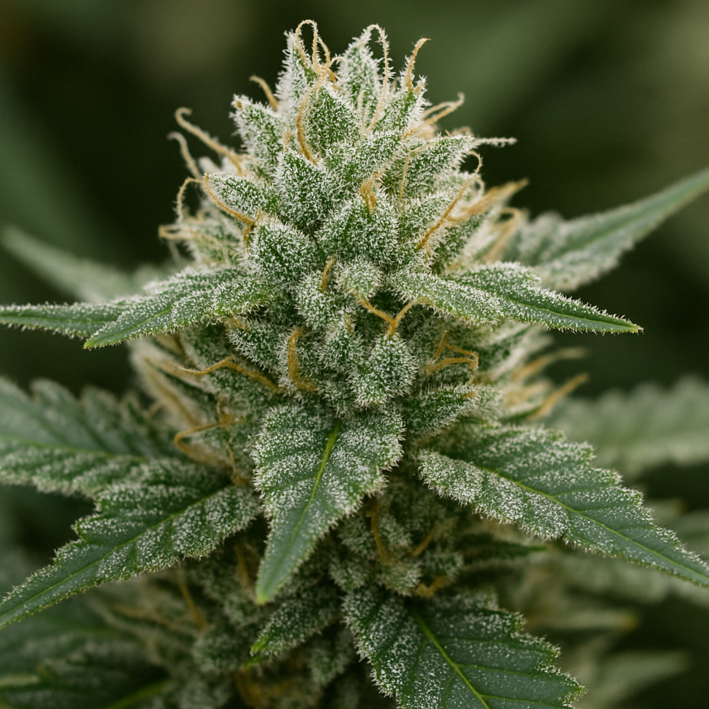 Primer plano de una planta de Gelato con tricomas escarchados